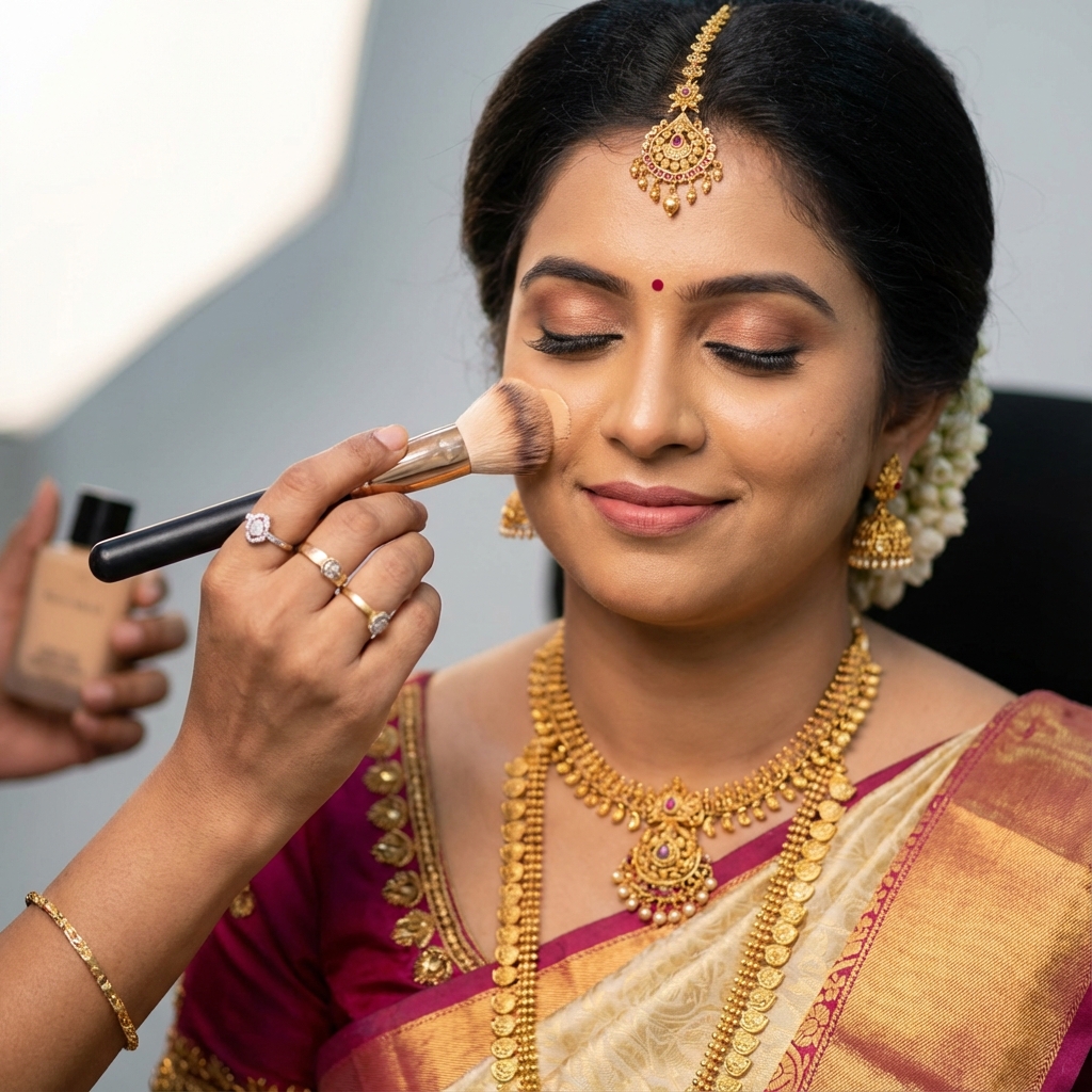 South Indian bridal makeup application